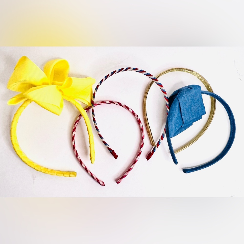 Girls Headband Bundle 6 Hair Accessories Bow Braided Gold Blue Red Lot